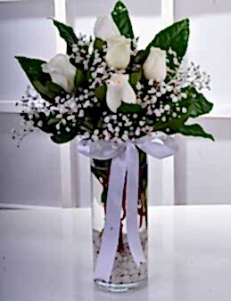 Gülen Gözler Camda 5 Beyaz Gül  çiçek gönder