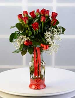 Camda 11 Adet Kırmızı Gül.  çiçek gönder